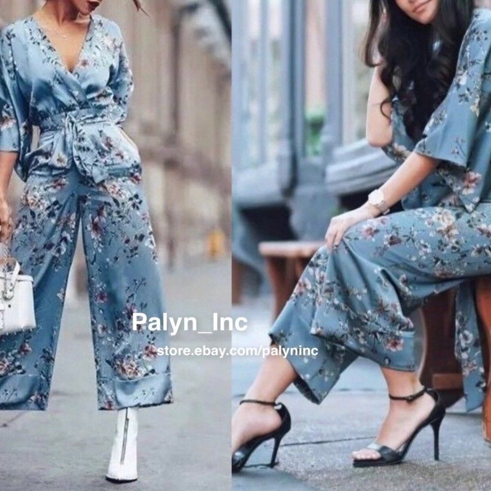 ZARA BLUE FLORAL PRINTED JUMPSUIT